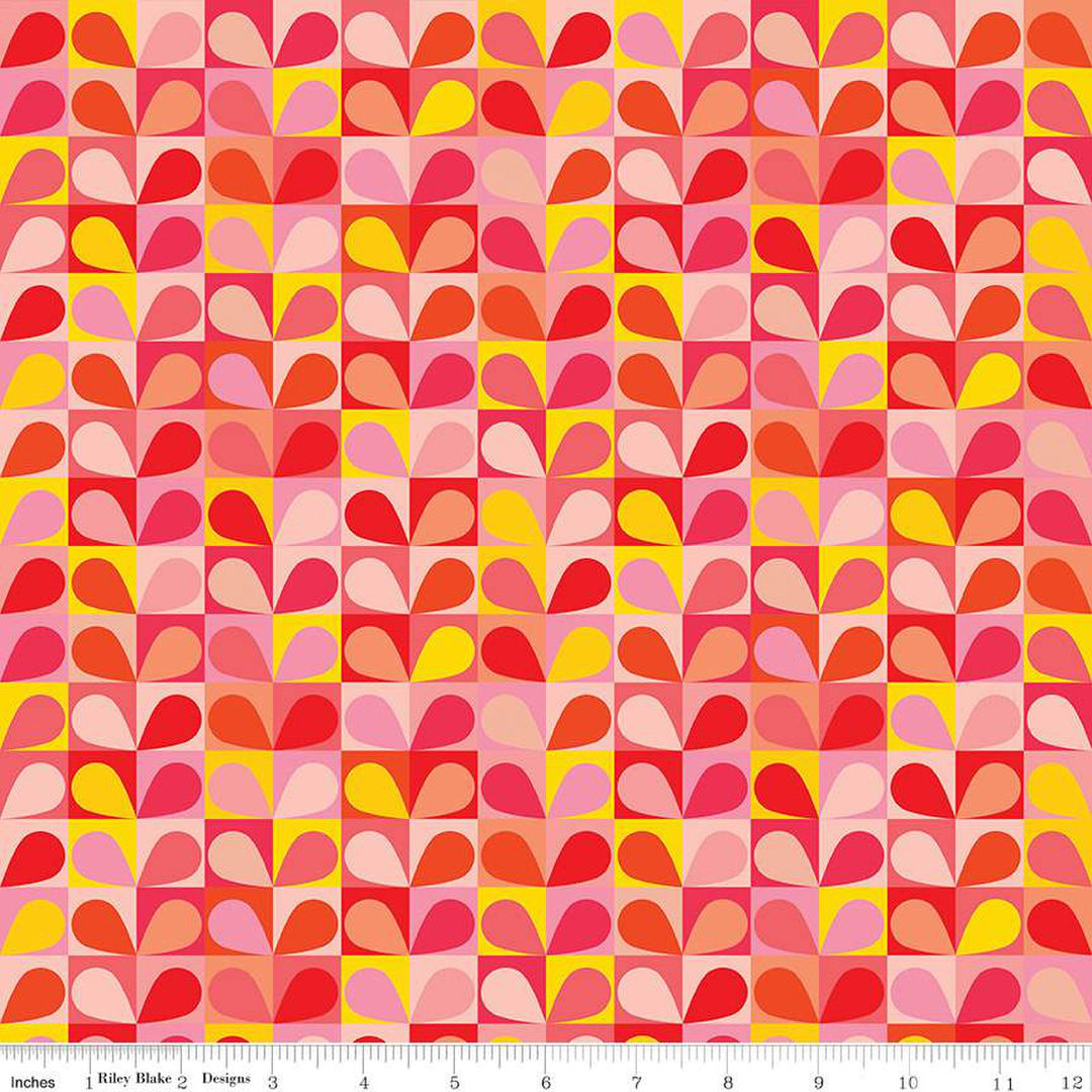 Cotton quilting fabric pattern called 'Salad in Strawberry'. Part of the 'Albion' fabric collection. Designed by Julia Frazier for fabric company Riley Blake. SKU: C14683-STRAWBERRY. 44-45 inch width.