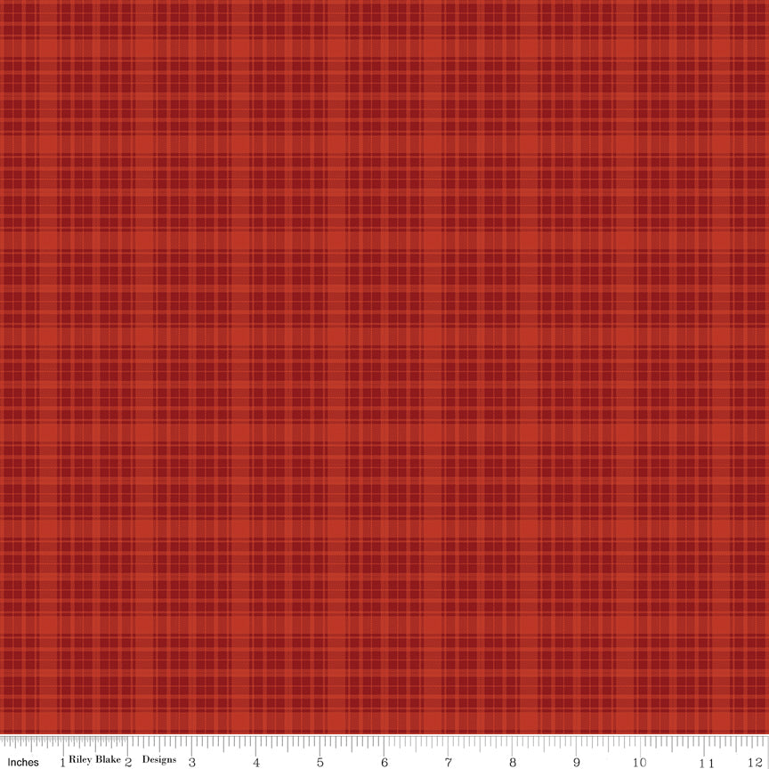 Cotton quilting fabric pattern called 'Plaid in Red'. Part of the 'Christmas is in Town' fabric collection. Designed by Sandy Gervais for fabric company Riley Blake. SKU: C14746-RED. 44-45 inch width.