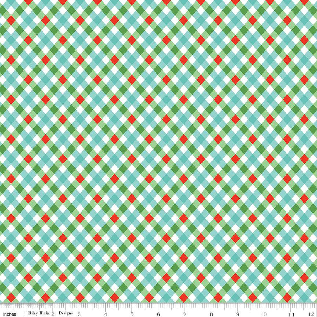 Cotton quilting fabric pattern called 'Plaid in Multi'. Part of the 'Merry Little Christmas' fabric collection. Designed by Lindsay Wilkes for fabric company Riley Blake. SKU: C14836-MULTI. 44-45 inch width.