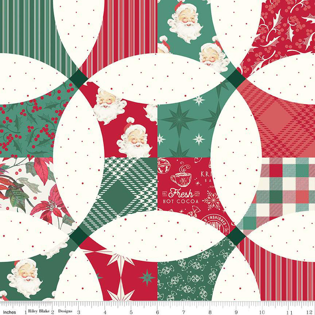 Cotton quilting fabric pattern called 'Christmas Petals Cheater Print'. Part of the 'Merry Little Christmas' fabric collection. Designed by Sandy Gervais for fabric company Riley Blake. SKU: C14849-MULTI . 44-45 inch width.