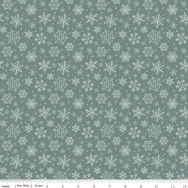 Cotton quilting fabric pattern called 'Snowflake in Winter'. Part of the 'Magical Winterland' fabric collection. Designed by Lisa Audit for fabric company Riley Blake. SKU: C14944-WINTER. 44-45 inch width.