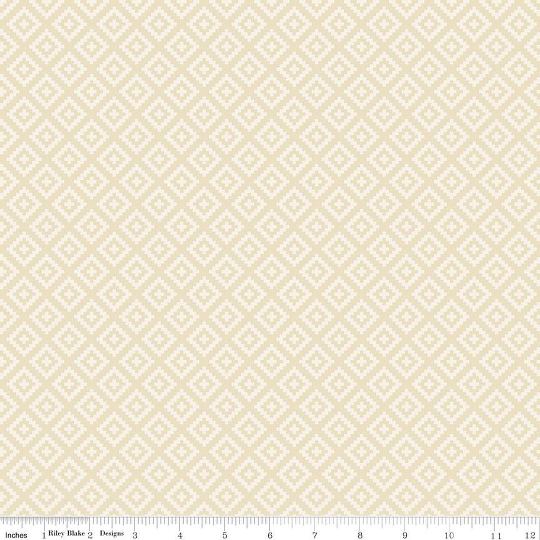 Cotton quilting fabric pattern called 'Diamonds in Cream'. Part of the 'National Parks' fabric collection. Designed by Anderson Design Group for fabric company Riley Blake. SKU: C15099-CREAM . 44-45 inch width.