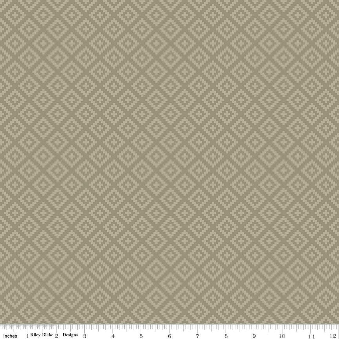 Cotton quilting fabric pattern called 'Diamonds in Khaki'. Part of the 'National Parks' fabric collection. Designed by Anderson Design Group for fabric company Riley Blake. SKU: C15099-KHAKI. 44-45 inch width.