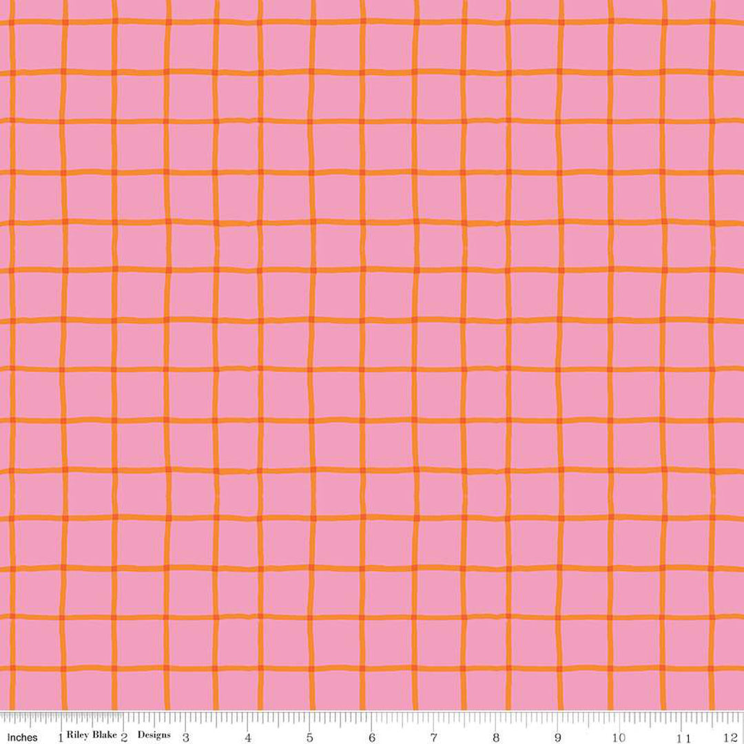 Cotton quilting fabric pattern called 'Picnic Plaid in Pink'. Part of the '100 Aker Woods' fabric collection. Designed by Jill Howarth for fabric company Riley Blake. SKU: C15176-PINK. 44-45 inch width.