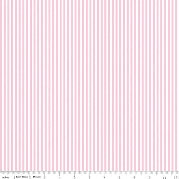 Cotton quilting fabric pattern called '1/8" Stripe in Peony'. Part of the 'Stripes' fabric collection. Designed by The RBD Designers for fabric company Riley Blake. SKU: C495-PEONY. 44-45 inch width.