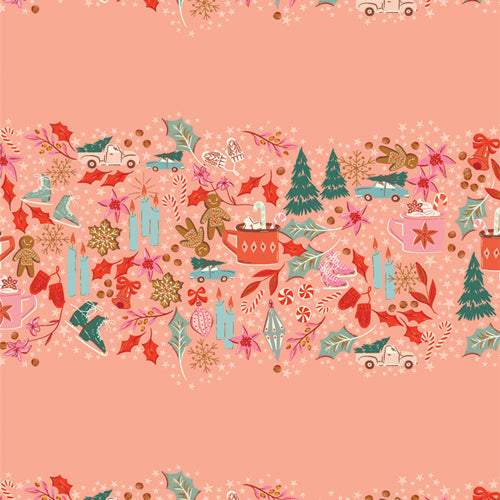 Cotton quilting fabric pattern called 'Christmas Gatherings'. Part of the 'Christmas in the Cabin' fabric collection. Designed by AGF Studio for fabric company Art Gallery. SKU: CCA258907. 44-45 inch width.