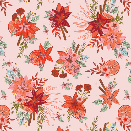 Cotton quilting fabric pattern called 'Yuletide Blossoms'. Part of the 'Christmas in the Cabin' fabric collection. Designed by AGF Studio for fabric company Art Gallery. SKU: CCA258912. 44-45 inch width.