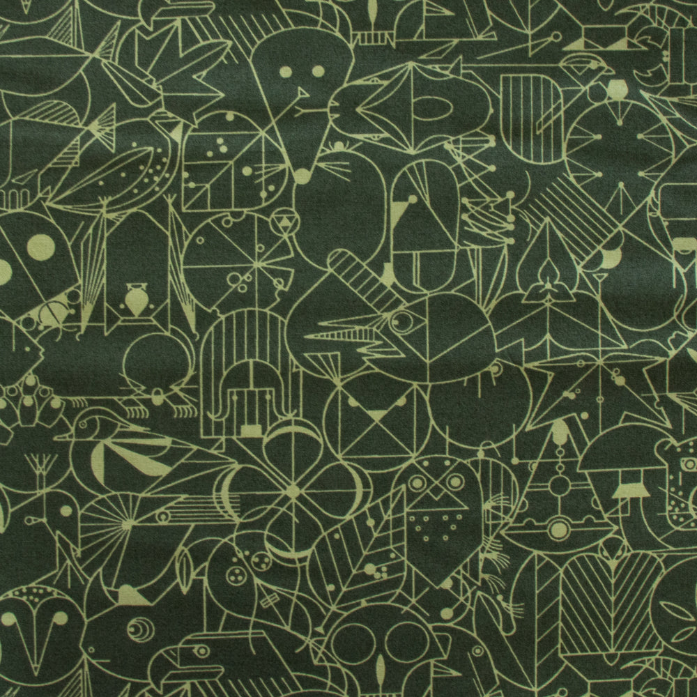 Cotton quilting fabric pattern called 'End Papers in Thicket'. Part of the 'End Papers' fabric collection. Designed by Charley Harper for fabric company Birch Fabrics. SKU: CH-300-TICKET. 44-45 inch width.