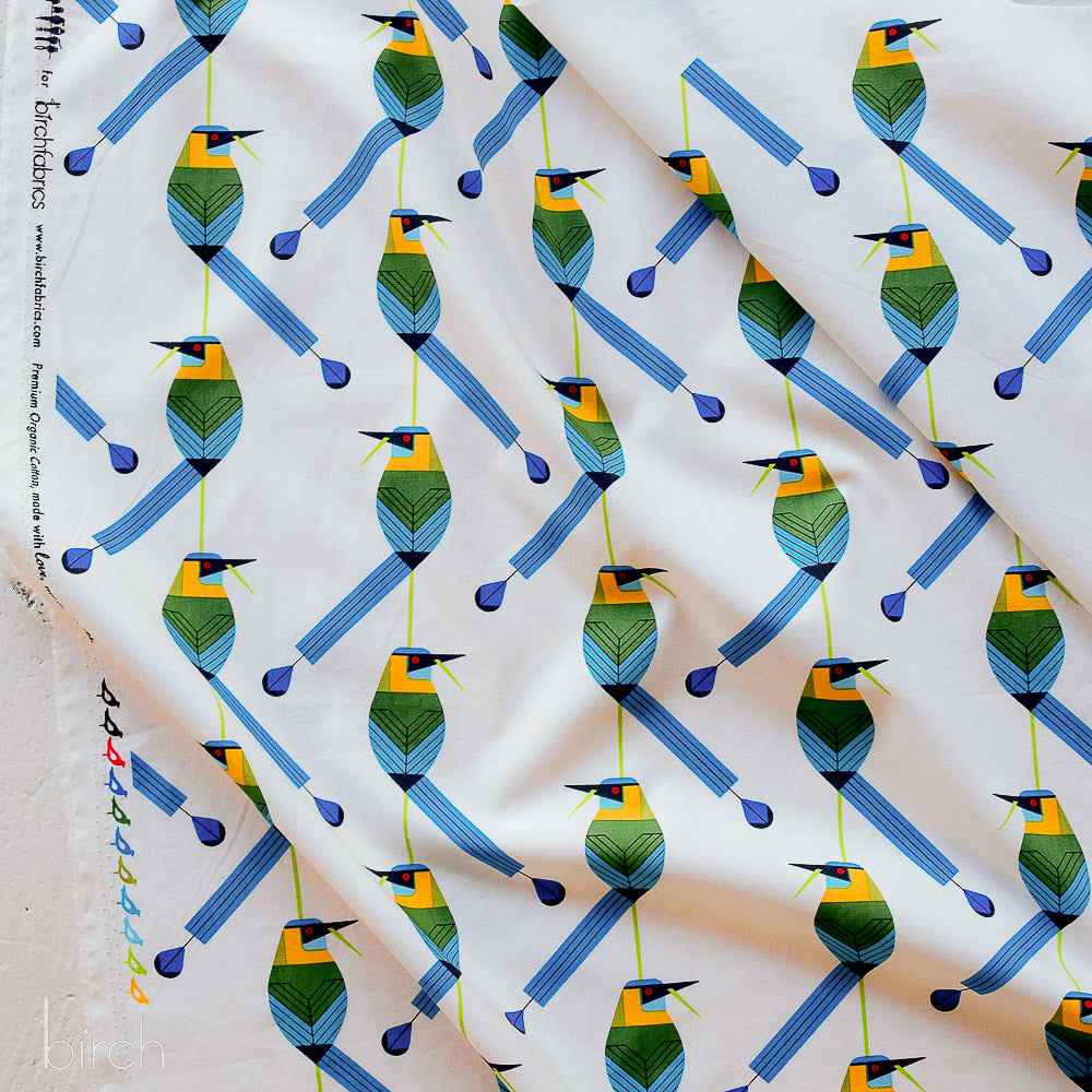 Cotton quilting fabric pattern called 'Round Tailed Vine Percher'. Part of the 'Monteverde Habitat Vol. 1' fabric collection. Designed by Charlie Harper for fabric company Birch Fabrics. SKU: CH-373. 44-45 inch width.