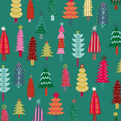 Cotton quilting fabric pattern called 'Christmas Trees'. Part of the 'Candy Cane' fabric collection. Designed by Helen Black for fabric company Dashwood Studio. SKU: DACANDY2504-V11. 44-45 inch width.