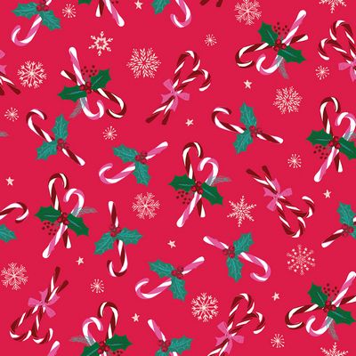 Cotton quilting fabric pattern called 'Candy Cane and Snowflakes'. Part of the 'Candy Cane' fabric collection. Designed by Helen Black for fabric company Dashwood Studio. SKU: DACANDY2507-V11. 44-45 inch width.