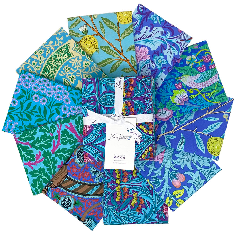 PREORDER - Kaffe x Morris & Co. - 10 Piece Fat Quarter Bundle in Blues - Kaffe Fassett and William Morris - FB4FQKW.BLUES