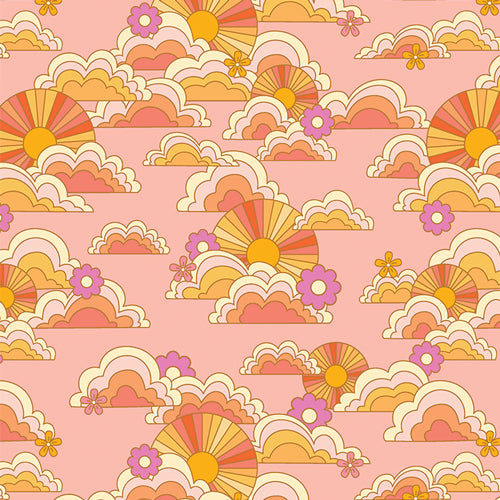 Cotton quilting fabric pattern called 'Sun Bound'. Part of the 'Flower Bloom' fabric collection. Designed by AGF Studio for fabric company Art Gallery Fabrics. SKU: FBL90702. 44-45 inch width.