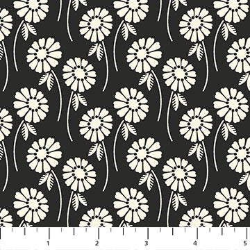 Heather Bailey's Pop Sugar collection quilting fabric pattern, a floral design in powder black / dark gray color #2b2b29. SKU 92061-99.