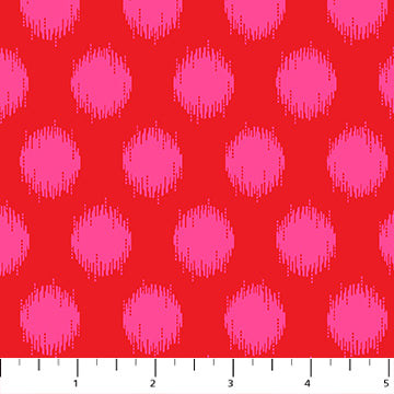 Detailed pattern of Heather Bailey's Pop Sugar collection quilting fabric, red with pale red circles. SKU 92060-26.