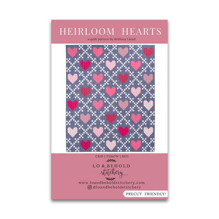 Paper quilt pattern called 'Heirloom Hearts' by Lo & Behold Stitchery. SKU: LBS 122