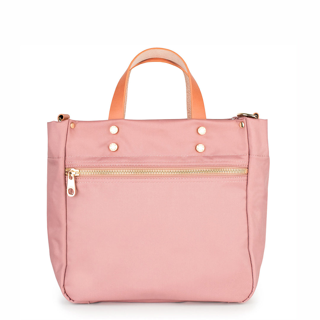 Joey - Mauve Nylon Tote Bag with Leather Accents