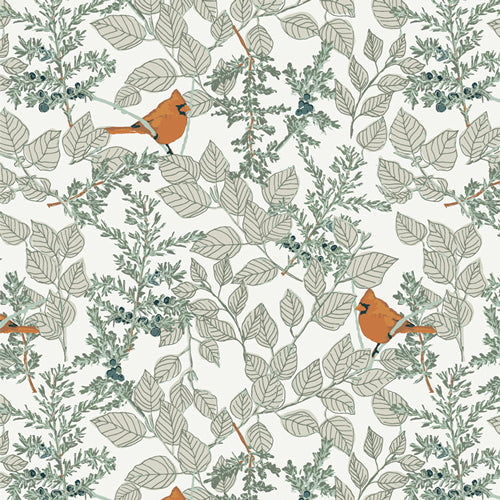 Cotton quilting fabric pattern called 'Juniper Grove Snow'. Part of the 'Juniper' fabric collection. Designed by Sharon Holland for fabric company Art Gallery. SKU: JUN22110. 44-45 inch width.