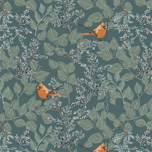 Cotton quilting fabric pattern called 'Juniper Grove Evergreen'. Part of the 'Juniper' fabric collection. Designed by Sharon Holland for fabric company Art Gallery. SKU: JUN22112. 44-45 inch width.