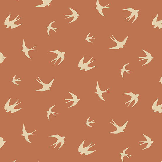 Cotton quilting fabric pattern called 'Beaches in Copper'. Part of the 'Verdigris' fabric collection. Designed by Libs Elliott for fabric company Andover Fabrics. SKU: A-826-O. 44-45 inch width.