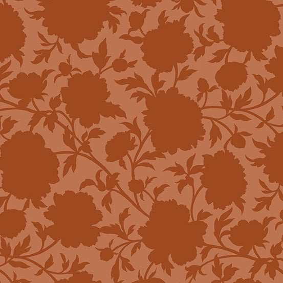 Cotton quilting fabric pattern called 'Glenelg in Rust'. Part of the 'Verdigris' fabric collection. Designed by Libs Elliott for fabric company Andover Fabrics. SKU: A-824-O. 44-45 inch width.