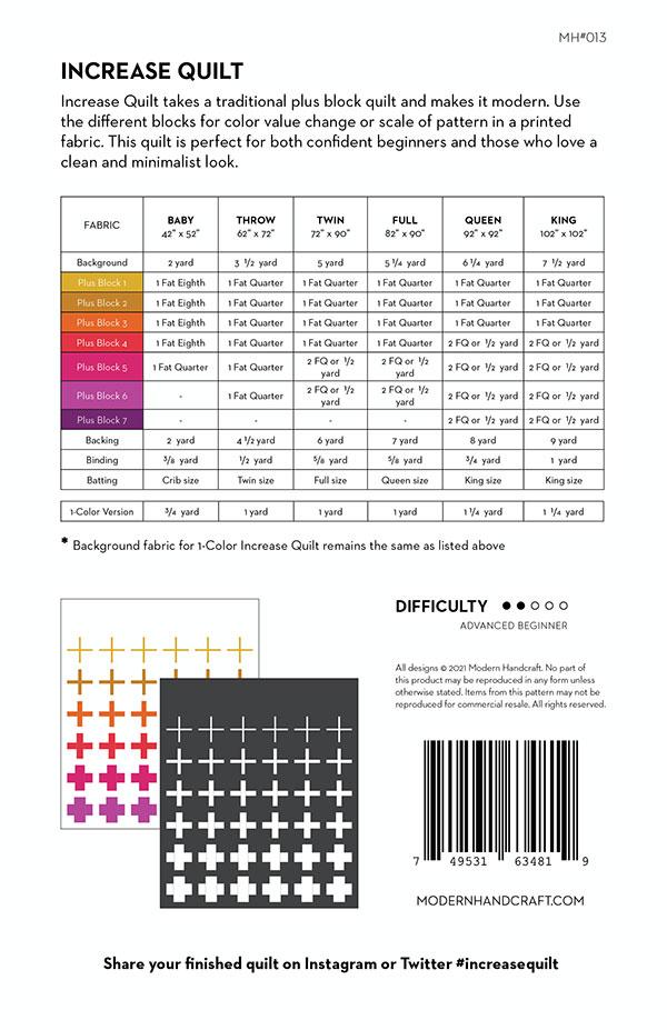 Increase - Modern Handcraft - Paper Pattern - Quilt Pattern