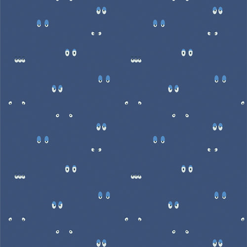 Cotton quilting fabric pattern called 'Night Stares'. Part of the 'MonsterVille' fabric collection. Designed by AGF Studio for fabric company Art Gallery Fabrics. SKU: MVL44407. 44-45 inch width.