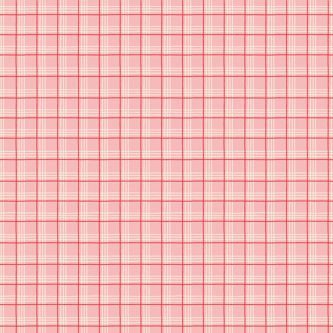 Cotton quilting fabric pattern called 'Pink Christmas Plaid'. Part of the 'Oh What Fun' fabric collection. Designed by Elea Lutz for fabric company Poppie Cotton. SKU: OF23317. 44-45 inch width.