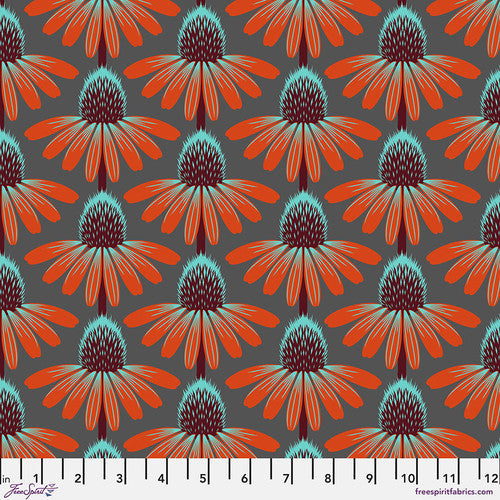 Cotton quilting fabric pattern called 'Echinacea in Berry'. Part of the 'Love Always, AM' fabric collection. Designed by Anna Maria Horner for fabric company Free Spirit. SKU: PWAH075.BERRY. 44-45 inch width.