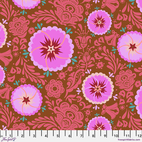 Cotton quilting fabric pattern called 'Fortune in Toffee'. Part of the 'Love Always, AM' fabric collection. Designed by Anna Maria Horner for fabric company Free Spirit. SKU: PWAH087.TOFFEE. 44-45 inch width.