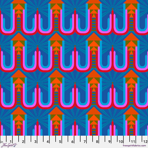 Cotton quilting fabric pattern called 'New York in Subway'. Part of the 'Welcome Home' fabric collection. Designed by Anna Maria Horner for fabric company Free Spirit Fabrics. SKU: PWAH180.SUBWAY. 44-45 inch width.