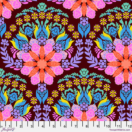 Cotton quilting fabric pattern called 'Incarnation in Afternoon'. Part of the 'Made My Day' fabric collection. Designed by Anna Maria Horner for fabric company Free Spirit Fabrics. SKU:  PWAH185.AFTERNOON. 44-45 inch width.