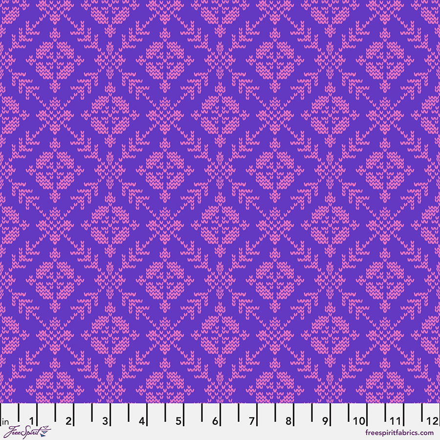 Cotton quilting fabric pattern called 'Fair Isle Small in Blueberry'. Part of the 'Good Gracious' fabric collection. Designed by Anna Maria Horner for fabric company Free Spirit Fabrics. SKU: PWAH226.BLUEBERRY. 44-45 inch width.