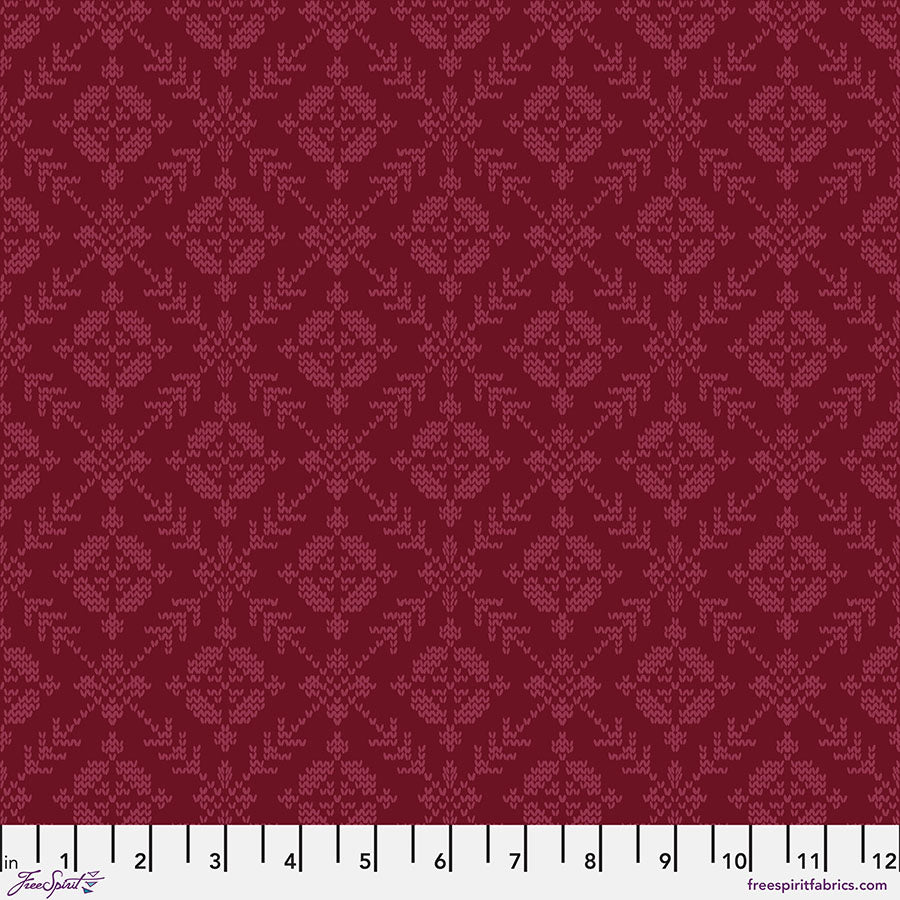 Cotton quilting fabric pattern called 'Fair Isle Small in Cranberry'. Part of the 'Good Gracious' fabric collection. Designed by Anna Maria Horner for fabric company Free Spirit Fabrics. SKU: PWAH226.CRANBERRY. 44-45 inch width.