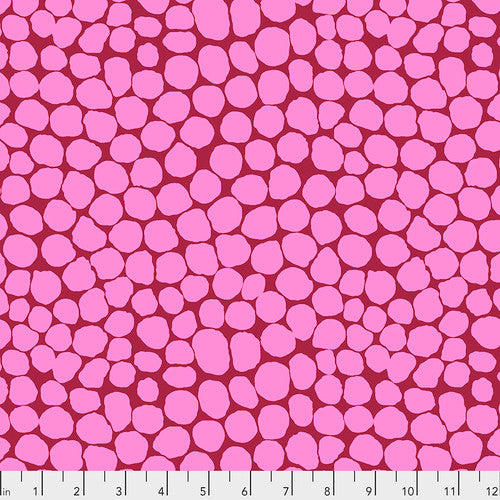 Cotton quilting fabric pattern called 'Jumble in Bubblegum'. Part of the 'Classics' fabric collection. Designed by The Kaffe Fassett Collective for fabric company Free Spirit Fabrics. SKU: PWBM053.BUBBLEGUM. 44-45 inch width.