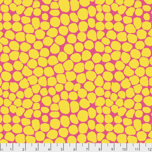 Cotton quilting fabric pattern called 'Jumble in Lemon'. Part of the 'Classics' fabric collection. Designed by The Kaffe Fassett Collective for fabric company Free Spirit Fabrics. SKU: PWBM053.LEMON. 44-45 inch width.