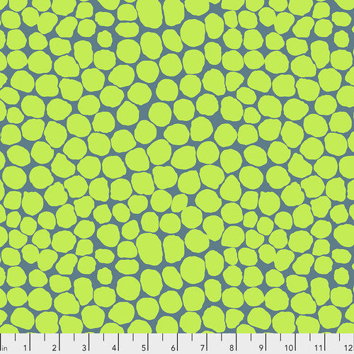 Cotton quilting fabric pattern called 'Jumble in Lime'. Part of the 'Classics' fabric collection. Designed by The Kaffe Fassett Collective for fabric company Free Spirit Fabrics. SKU: PWBM053.LIME. 44-45 inch width.