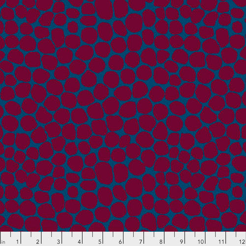 Cotton quilting fabric pattern called 'Jumble in Maroon'. Part of the 'Classics' fabric collection. Designed by The Kaffe Fassett Collective for fabric company Free Spirit Fabrics. SKU: PWBM053.MAROO. 44-45 inch width.