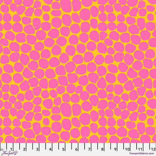 Cotton quilting fabric pattern called 'Jumble in Yellow'. Part of the 'Jumble' fabric collection. Designed by Brandon Mably for the Kaffe Fassett Collective for fabric company Free Spirit Fabrics. SKU: PWBM053.YELLOW. 44-45 inch width.