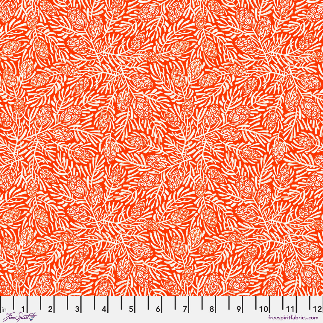 Cotton quilting fabric pattern called 'Bough in Red'. Part of the 'Winter Joy' fabric collection. Designed by Cori Dantini for fabric company Free Spirit. SKU: PWCD098.XRED. 44-45 inch width.