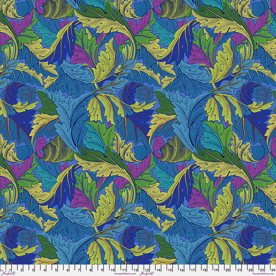 Cotton quilting fabric pattern called 'Acanthus in Cobalt'. Part of the 'Kaffe x The Original Morris & Co.' fabric collection. Designed by Kaffe Fassett and William Morris for fabric company Free Spirit Fabrics. SKU: PWKW006.COBALT. 44-45 inch width.