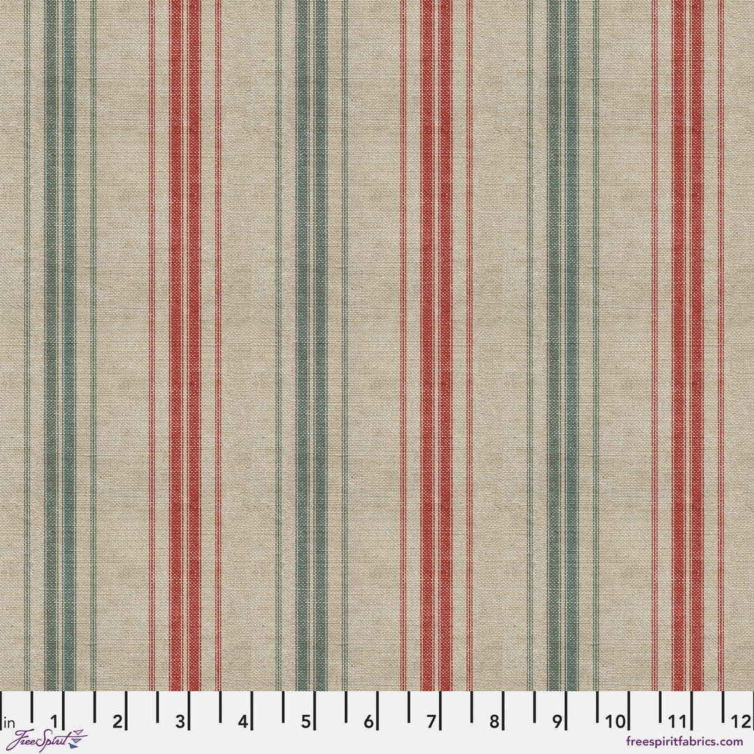 Cotton quilting fabric pattern called 'Multi Stripe in Multi'. Part of the 'Holidays Past' fabric collection. Designed by Tim Holtz for fabric company Free Spirit. SKU: PWTH207.MULTI. 44-45 inch width.