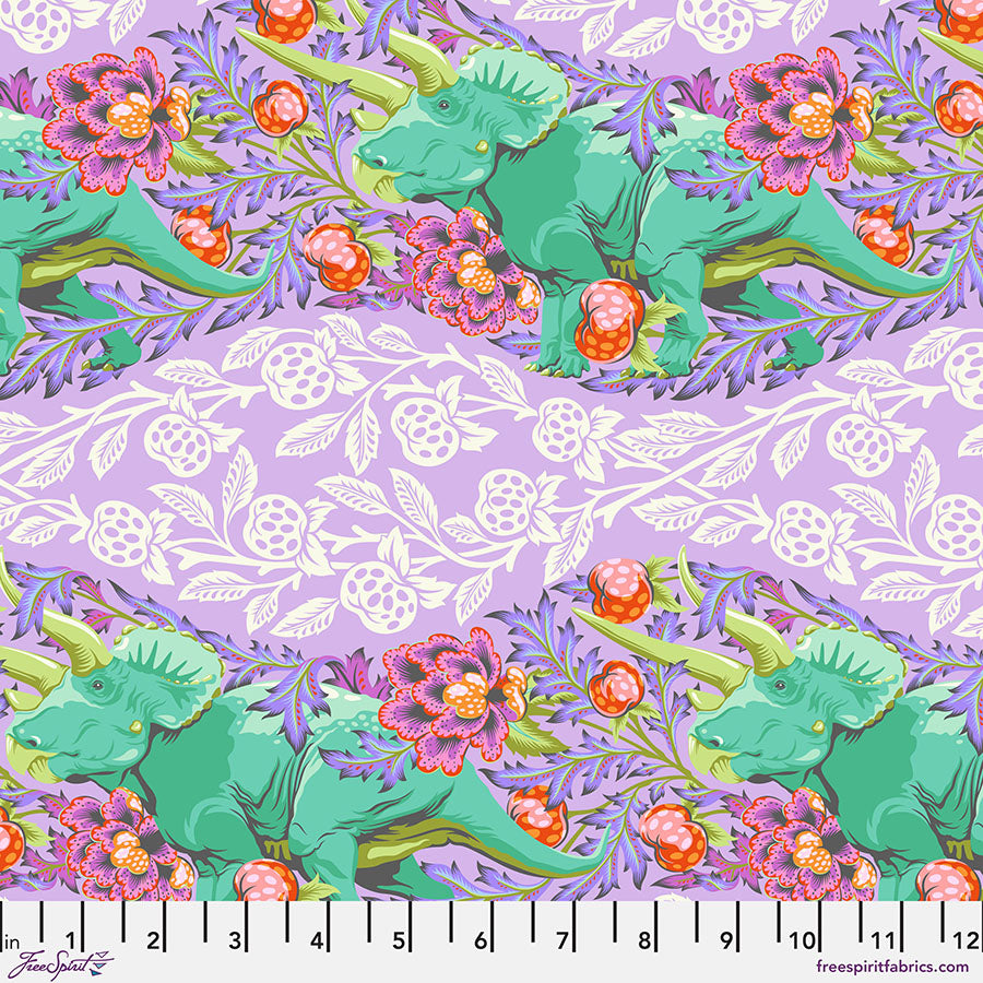 Cotton quilting fabric pattern called 'Trifecta in Mist'. Part of the 'Roar!' fabric collection. Designed by Tula Pink for fabric company Free Spirit Fabrics. SKU: PWTP223.MIST. 44-45 inch width.