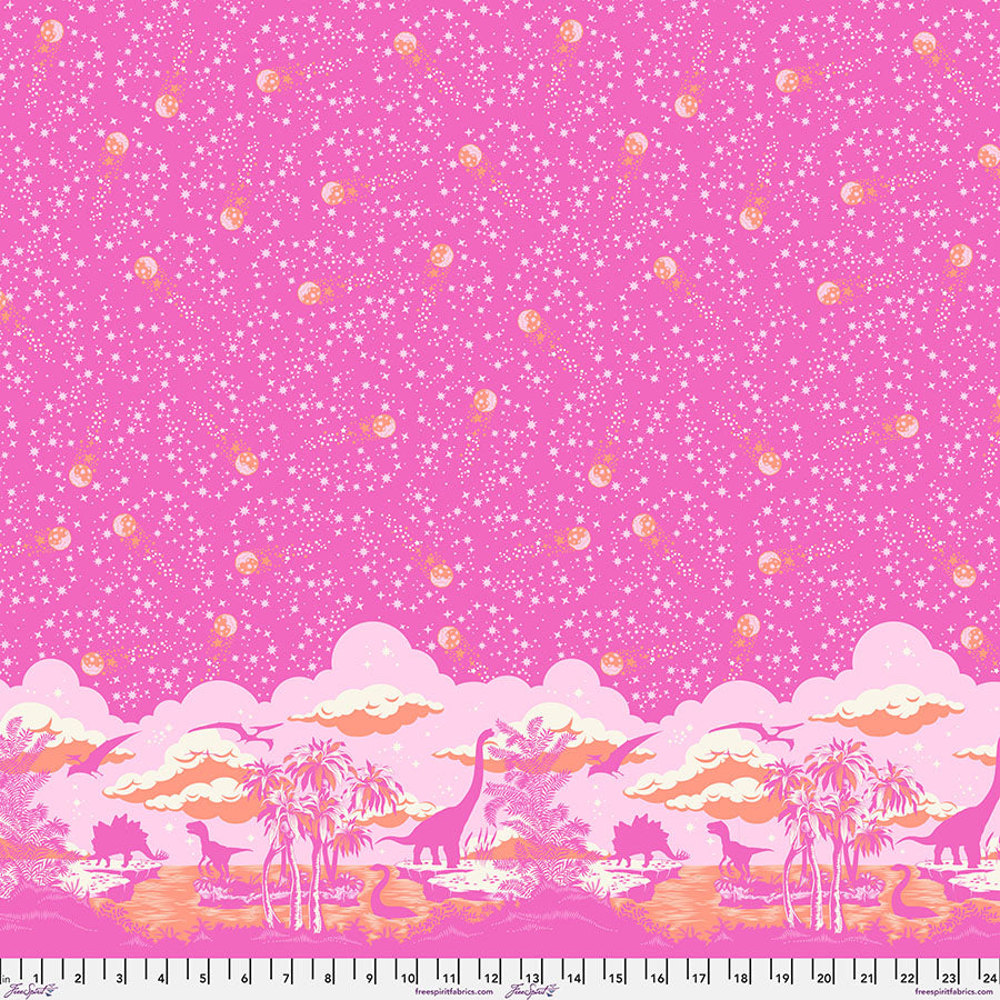 Cotton quilting fabric pattern called 'Meteor Shower in Blush'. Part of the 'Roar!' fabric collection. Designed by Tula Pink for fabric company Free Spirit Fabrics. SKU: PWTP226.BLUSH. 44-45 inch width.