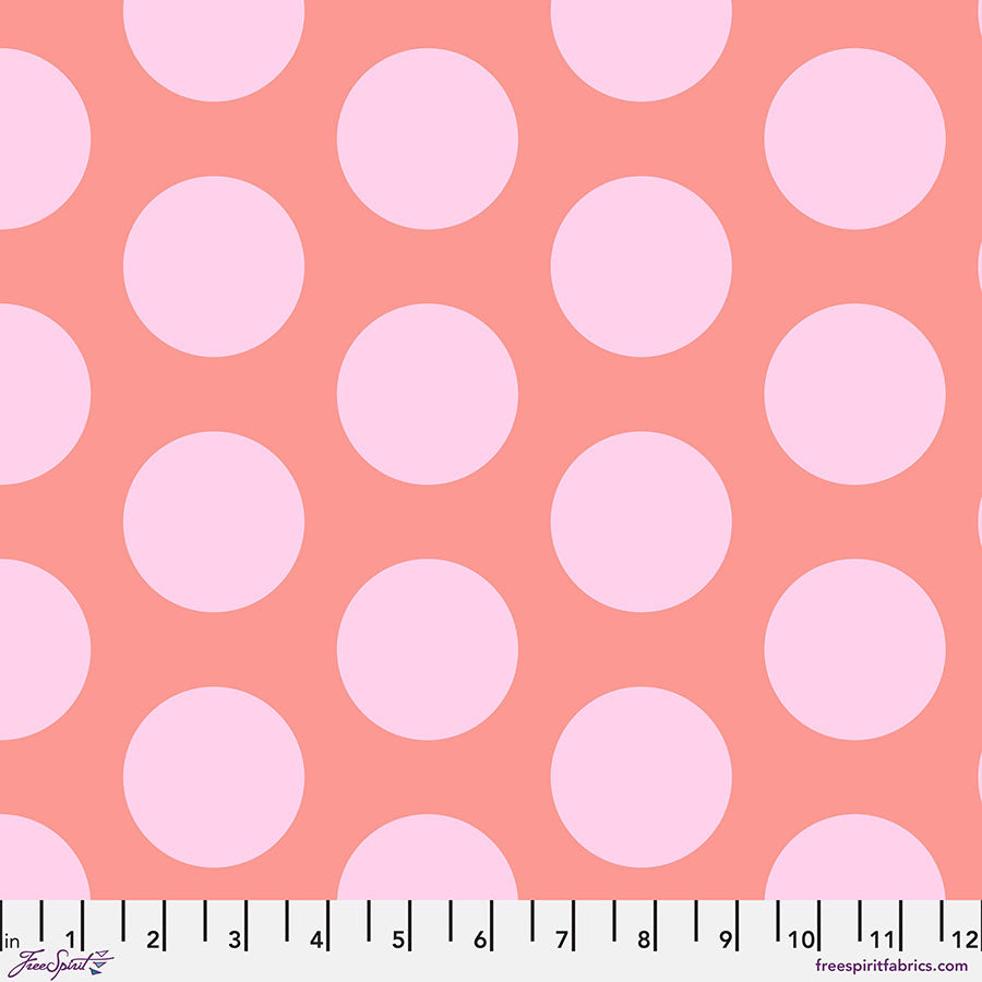 Cotton quilting fabric pattern called 'Dino Eggs in Blush'. Part of the 'Roar!' fabric collection. Designed by Tula Pink for fabric company Free Spirit Fabrics. SKU: PWTP230.BLUSH. 44-45 inch width.