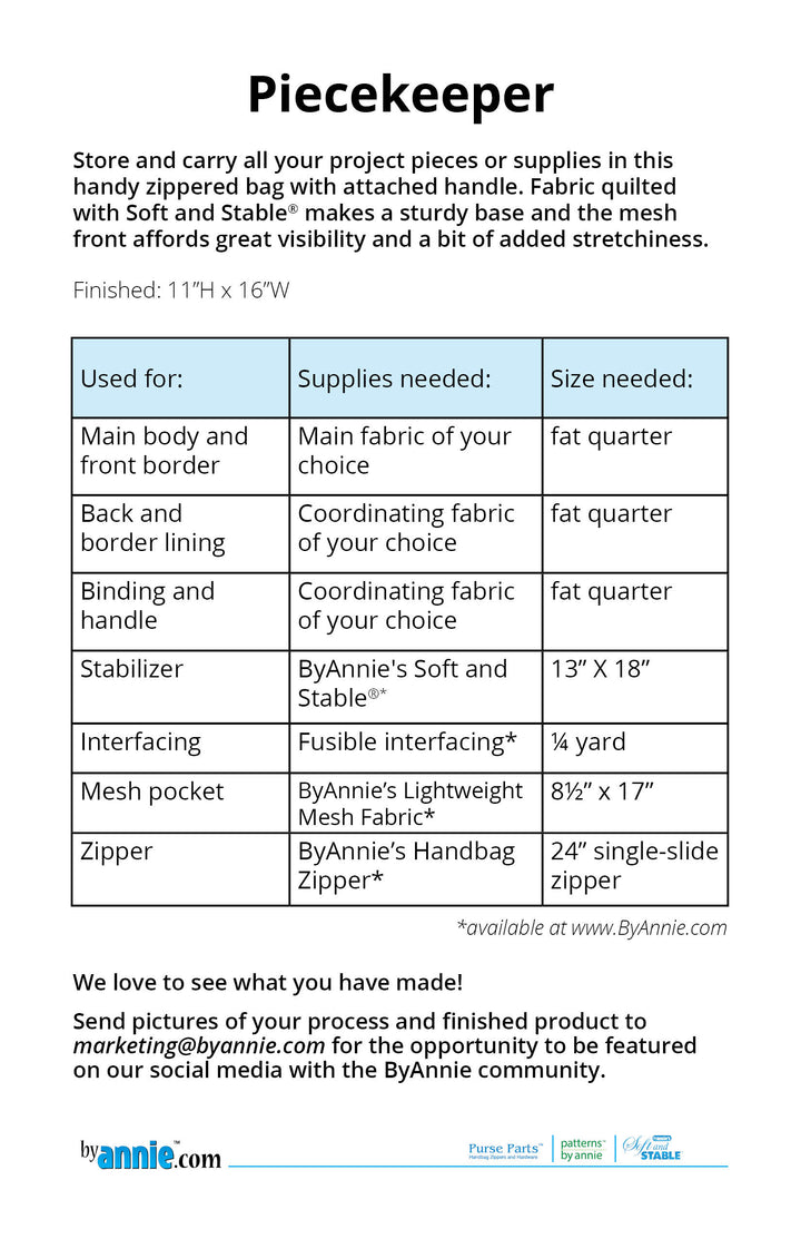 Piecekeeper - By Annie - Printed Bag Pattern