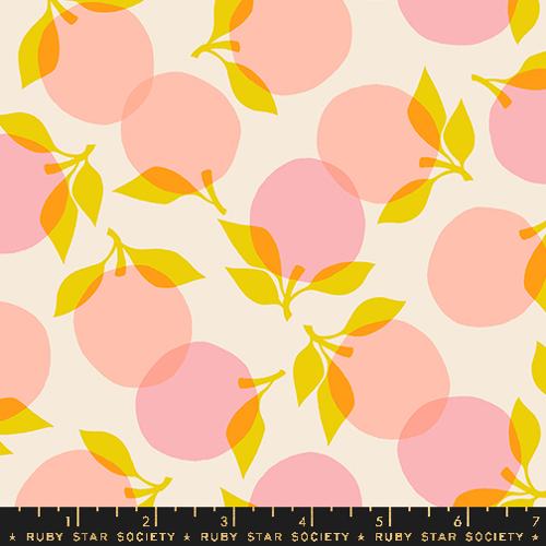 Cotton quilting fabric pattern called 'Tumbling in Shell'. Part of the 'Juicy' fabric collection. Designed by Melody Miller for fabric company Ruby Star Society. SKU: RS0088 11. 44-45 inch width.