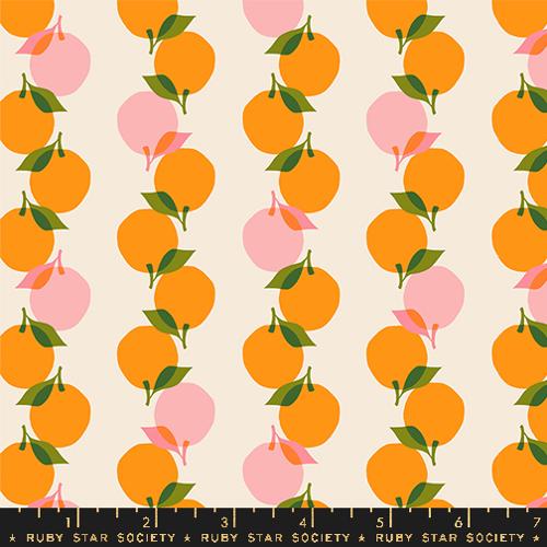 Cotton quilting fabric pattern called 'Stacked Up in Orange'. Part of the 'Juicy' fabric collection. Designed by Melody Miller for fabric company Ruby Star Society. SKU: RS0090 11. 44-45 inch width.