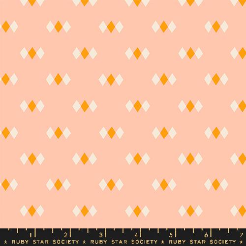 Cotton quilting fabric pattern called 'Diamonds in Peach'. Part of the 'Juicy' fabric collection. Designed by Melody Miller for fabric company Ruby Star Society. SKU: RS0093 14. 44-45 inch width.