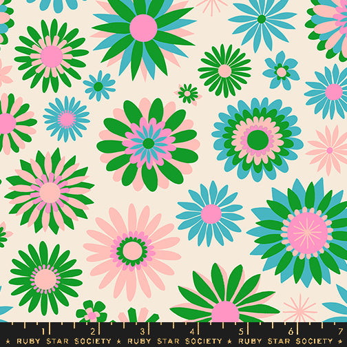 Cotton quilting fabric pattern called 'Kaleidoscope in Natural'. Part of the 'Carousel' fabric collection. Designed by Melody Miller for fabric company Ruby Star Society. SKU: RS0097 11. 44-45 inch width.